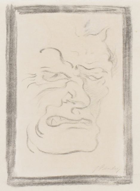 Bendien J.  | Böses Gesicht, Zeichnung auf Papier 17,0 x 12,0 cm