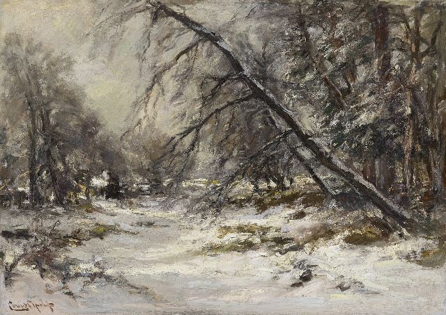 Louis Apol | Waldweg im Schnee, Öl auf Leinwand, 50,1 x 70,3 cm, Unterzeichnet u.l.