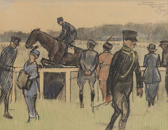 Willy Sluiter | Reitturnier im April 1919 zu Amersfoort, Farbkreide auf Papier, 27,2 x 36,0 cm, Unterzeichnet o.r. und datiert 'April 1910 Amersfoort'
