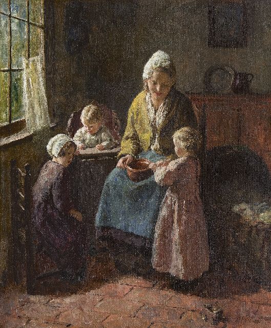 Bernard Pothast | Kirschen essen, Öl auf Leinwand, 60,4 x 50,3 cm, Unterzeichnet u.r.