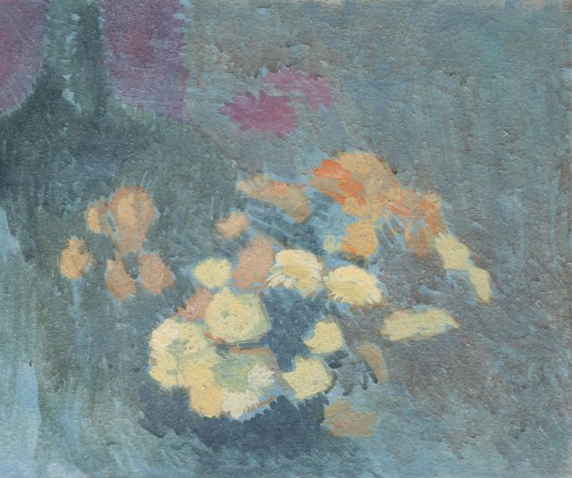 Maurice Sys | Stilleben aus gelben und orangefarbenen Blumen, Gouache auf Holzfaser, 40,8 x 50,5 cm