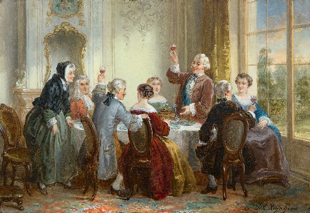 Henricus Engelbertus Reijntjens | Das Verlobungsessen, Öl auf Holz, 22,9 x 33,5 cm, Unterzeichnet u.r.