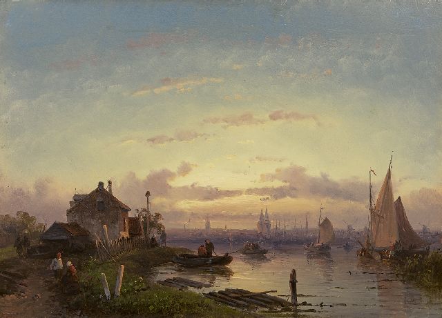 Charles Leickert | Holländische Abendstimmung am Fluss, Öl auf Holz, 21,9 x 30,6 cm, Unterzeichnet u.r. und zu datieren 1855-1865