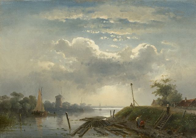 Charles Leickert | Sommerliche Flussansicht, Öl auf Leinwand, 30,2 x 41,7 cm, Unterzeichnet u.l.