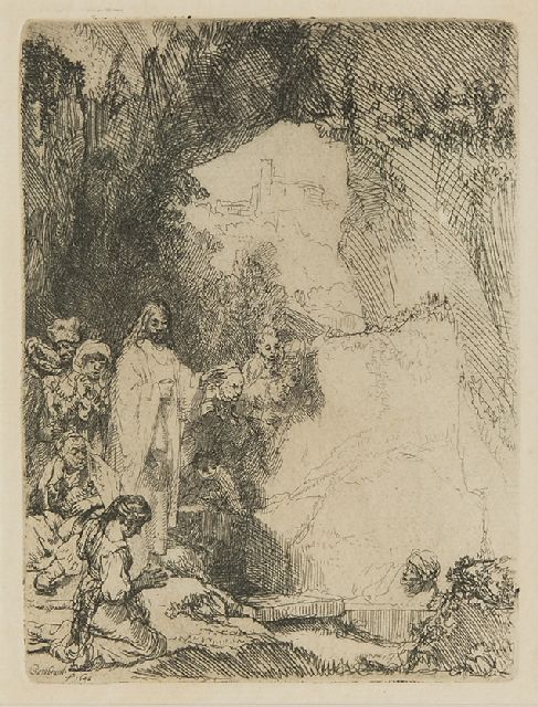 Rembrandt (Rembrandt Harmensz. van Rijn)   | Die Auferweckung von Lazarus, Radierung 15,0 x 11,4 cm, Unterzeichnet u.l. in der Platte und datiert in der Platte 1642