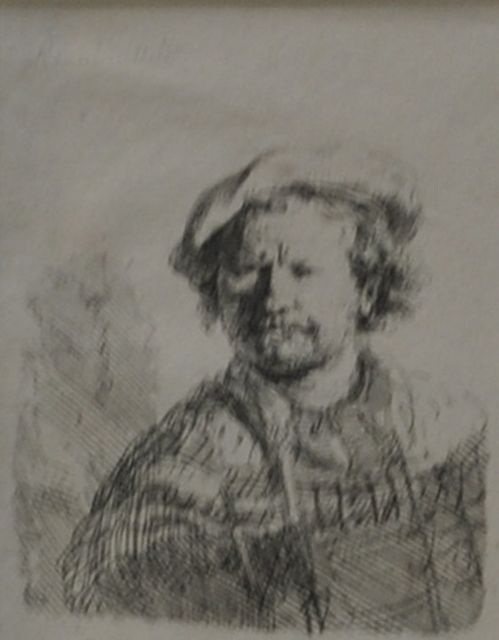 Rembrandt (Rembrandt Harmensz. van Rijn)   | Selbstporträt mit Barett, Radierung 9,2 x 6,2 cm, zu datieren um 1642