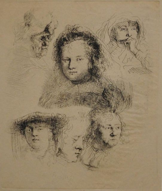 Rembrandt (Rembrandt Harmensz. van Rijn)   | Studien von Saskia und anderen, Radierung 15,1 x 12,6 cm, Unterzeichnet u.l. in der Platte und datiert 1636 in der Platte