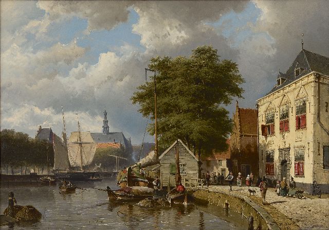Willem Koekkoek | Stadtansicht met angelegten Schiffen, Öl auf Leinwand, 65,1 x 92,1 cm, Unterzeichnet u.r. und datiert '61