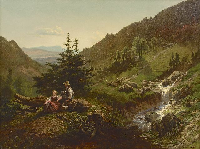 Joseph van Luppen | Arkadische Landschaft mit Hirtenpaar, Öl auf Leinwand, 76,2 x 101,2 cm, Unterzeichnet u.r.