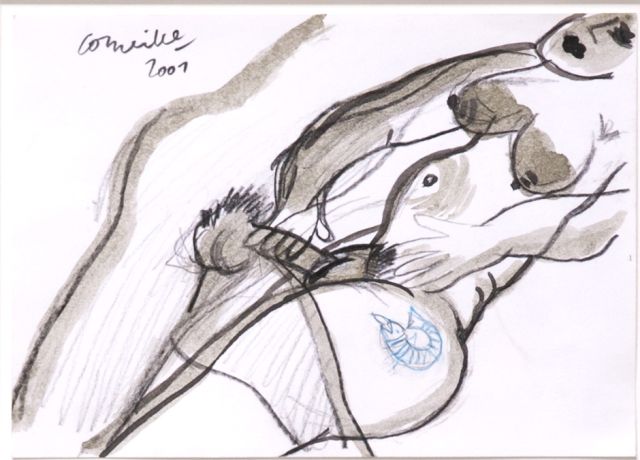Corneille ('Corneille' Guillaume Beverloo)   | Faire l'amour, Tinte, Kreide und Aquarell auf Papier 14,8 x 20,7 cm, Unterzeichnet o.l. und datiert 2001