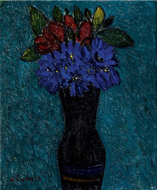 Ferry Slebe | Blumen in hoher Vase, Öl auf Leinwand, 30,1 x 25,1 cm, Unterzeichnet u.l. und datiert '50