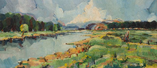 Veltman J.W.  | Flusslandschaft, Öl auf Leinwand 48,1 x 110,5 cm, ohne Rahmen