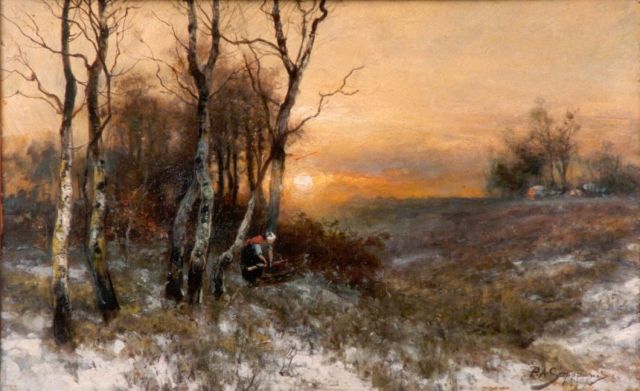 Schipperus P.A.  | Gathering wood in winter, 31,4 x 49,5 cm, signed l.r.