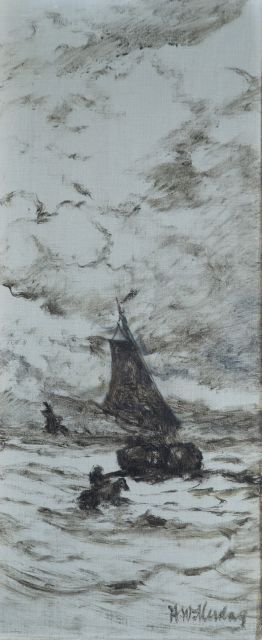 Hendrik Willem Mesdag | Fischerboot und Bomschiff, Öl auf Leinwand, 61,4 x 26,6 cm, Unterzeichnet u.r. und zu datieren um 1909