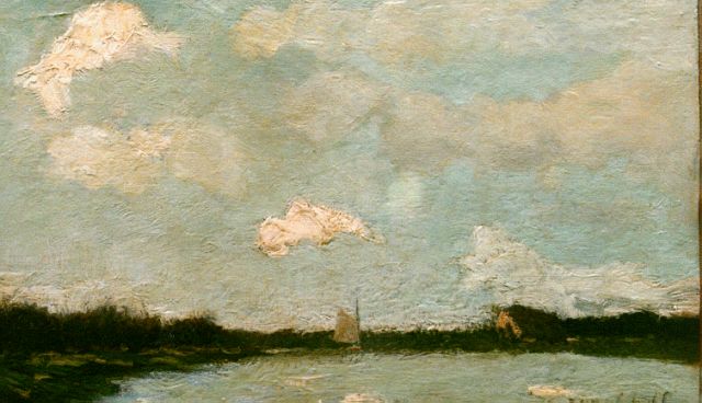 Jan Hendrik Weissenbruch | A polder landscape, Öl auf Leinwand auf Tafel, 17,5 x 28,7 cm, signed l.r.