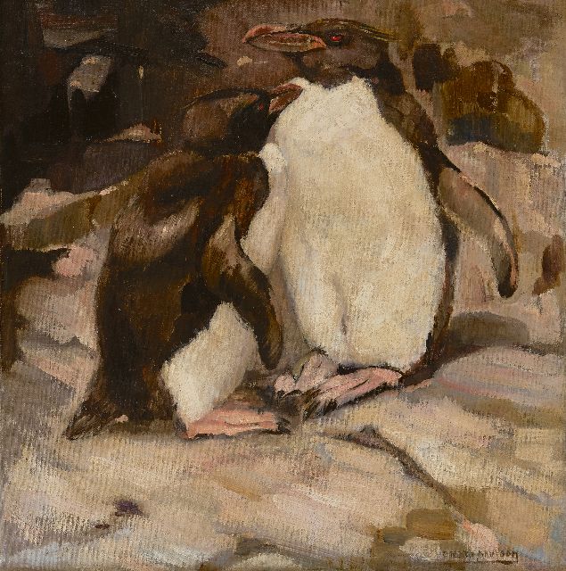 Greta Bruigom | Pinguine, Öl auf Leinwand, 46,1 x 45,3 cm, Unterzeichnet u.r. und im Verso