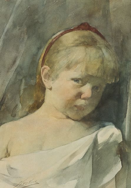 Waay N. van der | Mädchenporträt, Aquarell auf Papier 49,5 x 34,3 cm, Unterzeichnet u.l.