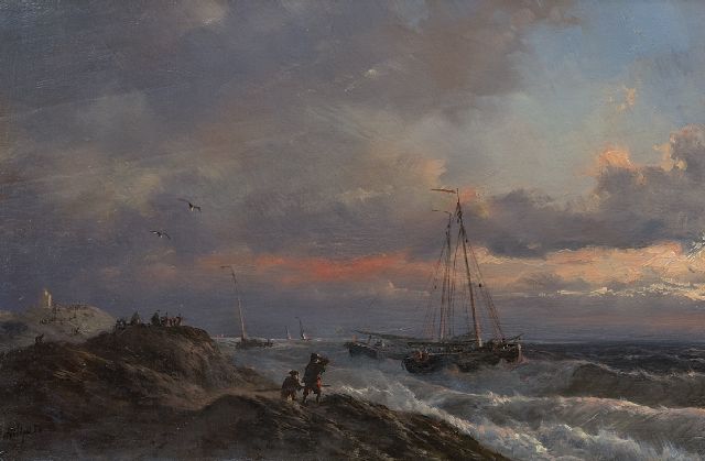 Petrus Paulus Schiedges | Sturm an der holländischen Küste, Öl auf Tafel, 19,2 x 29,2 cm, Unterzeichnet u.l. und datiert '54