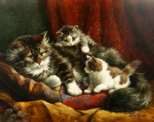Cornelis Raaphorst | A cat with two kittens, Öl auf Leinwand, 39,0 x 49,0 cm, signed l.r.