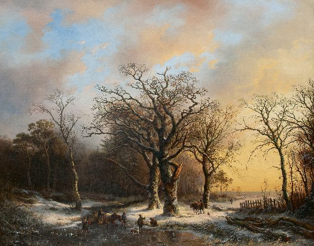 Willem Bodeman | Begegnung auf dem Eis bei Sonnenuntergang, Öl auf Leinwand, 84,6 x 106,3 cm, Unterzeichnet u.r. und zu datieren um 1846