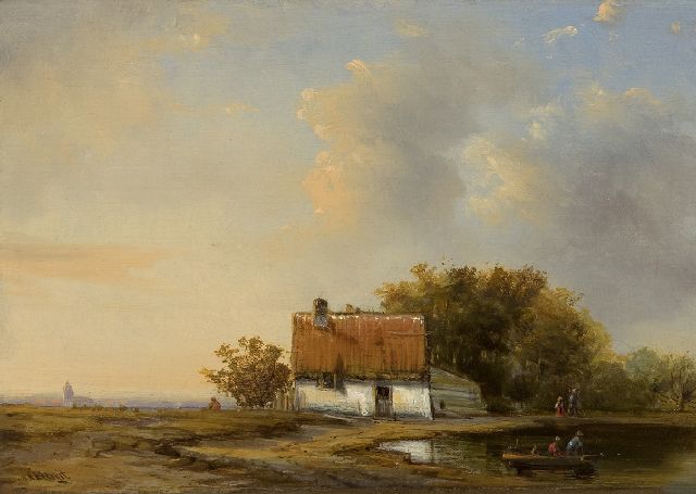 Marinus Albertus Kiewiet | Landschaft mit Bauernhäuschen, Öl auf Holz, 19,1 x 26,2 cm, Unterzeichnet u.l.
