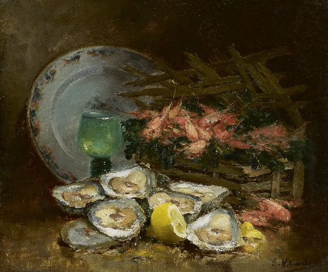 Eugène-Henri Cauchois | Stilleben mit Austern, Öl auf Leinwand, 38,1 x 46,0 cm, Unterzeichnet u.r.