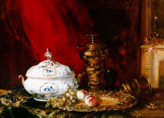 Vollon A.  | A still life with a porcelain tureen, Öl auf Leinwand 38,8 x 47,0 cm, signed l.l.