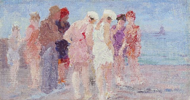 Willem Vaarzon Morel | Am Strand, Öl auf Leinwand, 19,9 x 37,0 cm