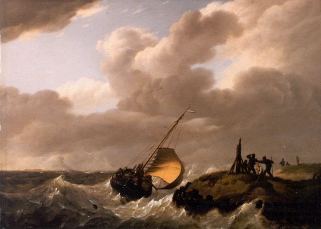 Johannes Hermanus Koekkoek | Zeilschip op woelige zee, Öl auf Holz, 30,2 x 41,0 cm, gesigneerd r.o.