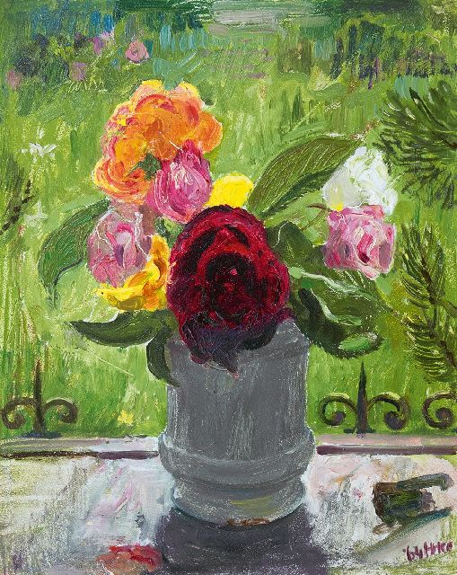 Harm Kamerlingh Onnes | Rosen auf der Fensterbank, Öl auf Holz, 30,5 x 24,6 cm, Unterzeichnet u.r. mit Monogramm und datiert '64