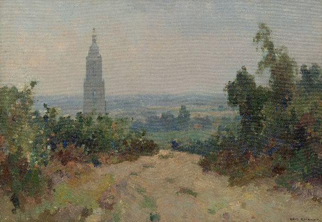 Aris Knikker | Ansicht auf Rhenen mit dem Cuneraturm, Öl auf Leinwand, 35,2 x 50,1 cm, Unterzeichnet u.r.