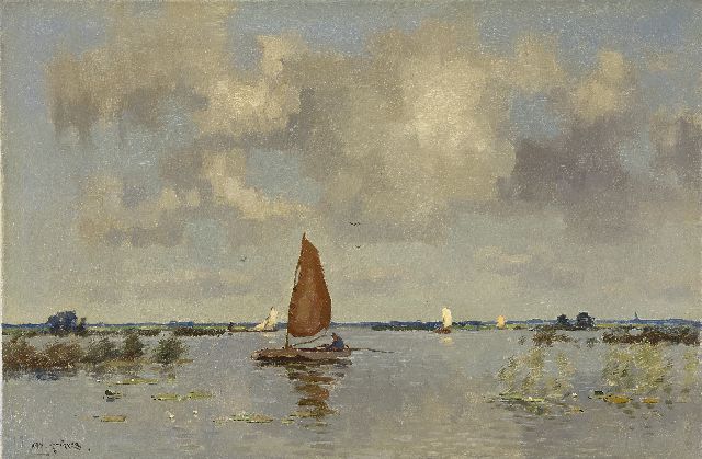 Jan Knikker sr. | Flusslandschaft mit Booten, Öl auf Leinwand, 40,3 x 60,3 cm, Unterzeichnet u.l.