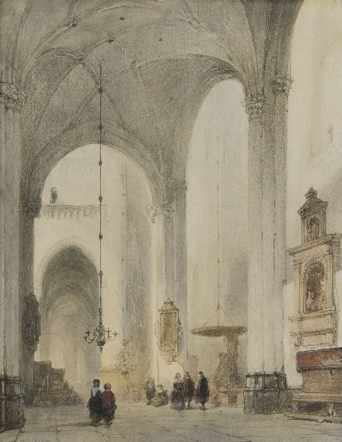 Johannes Bosboom | Kircheninnenraum (Grote Kerk Breda}, Aquarell auf Papier, 38,3 x 29,8 cm, Unterzeichnet u.l.