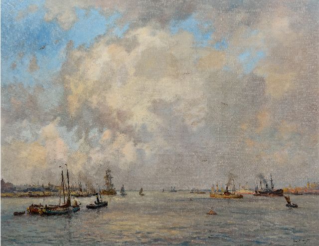 Evert Moll | Hafenansicht mit schweren Wolken, Öl auf Leinwand, 72,2 x 92,7 cm, Unterzeichnet u.r.