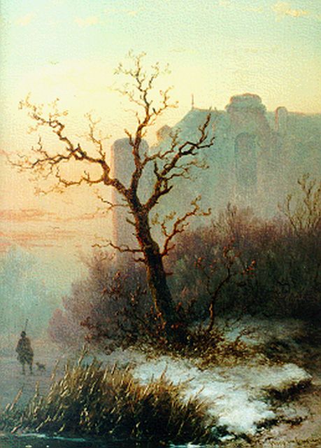 John Franciscus Hoppenbrouwers | A hunter at dawn, Öl auf Holz, 23,2 x 17,2 cm, signed l.r. und dated '57