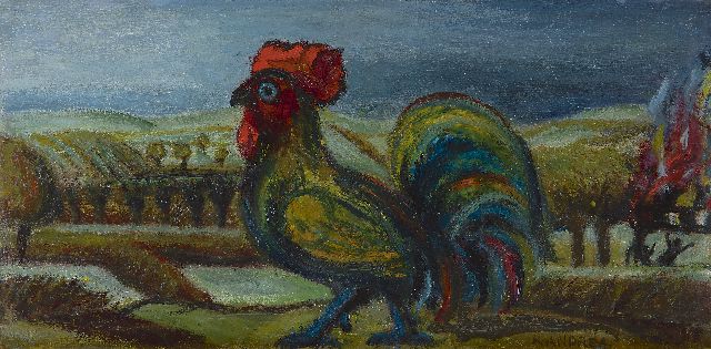 Kees Andréa | Hahn, Öl auf Holz, 20,0 x 40,0 cm, Unterzeichnet u.r.