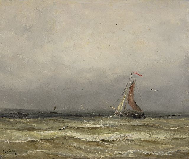Gerard van der Laan | Fischerboote auf dem Meer, Öl auf Malereifaser, 15,7 x 18,6 cm, Unterzeichnet u.l. mit Initialen