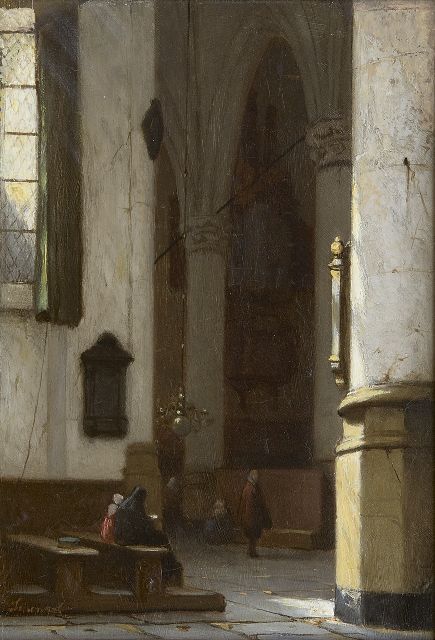 Jan Jakob Schenkel | In der Hooglandse Kirche zu Leiden, Öl auf Holz, 21,4 x 15,1 cm, Unterzeichnet u.l.