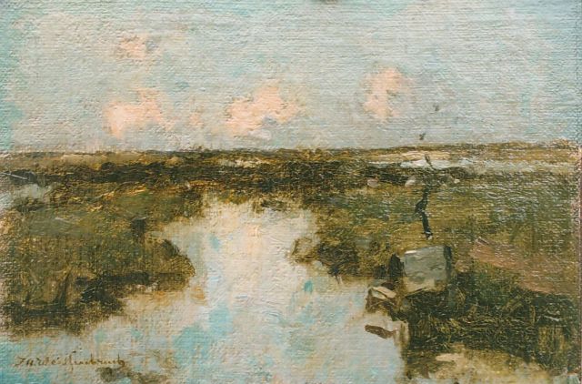 Jan Hendrik Weissenbruch | A polder landscape, Öl auf Leinwand auf Holz, 13,1 x 19,3 cm, signed l.l.