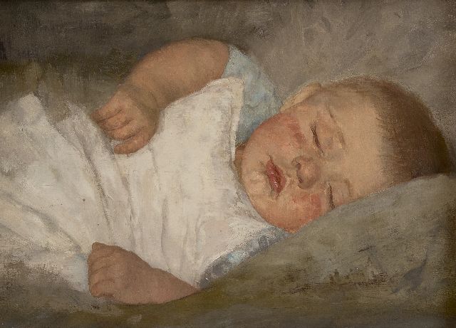 Wally Moes | Schlafendes Kind, Öl auf Leinwand, 27,5 x 37,1 cm
