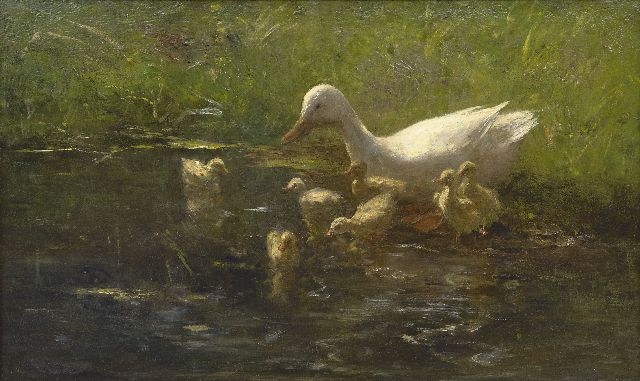 Willem Maris | Entenmutter mit Küken, Öl auf Leinwand, 55,3 x 90,3 cm, Unterzeichnet u.l.