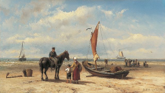 Jan H.B. Koekkoek | Fischer auf dem Strand, Öl auf Holz, 24,1 x 42,1 cm, Unterzeichnet u.r. und datiert 1888