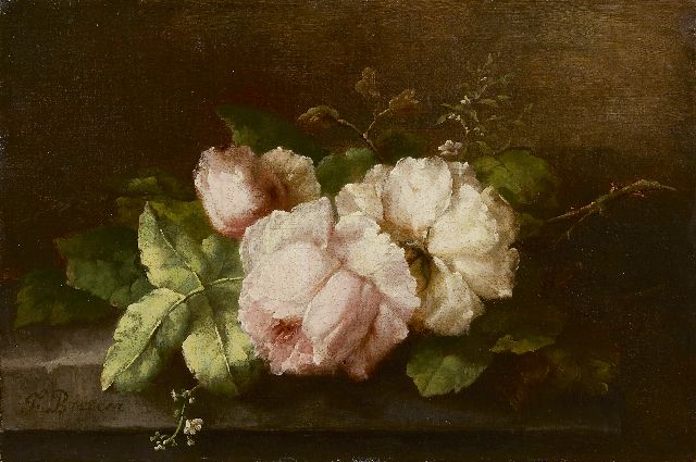 Frederika Breuer-Wikman | Rosen auf einer Fußleiste, Öl auf Leinwand, 29,9 x 44,9 cm, Unterzeichnet l.u.