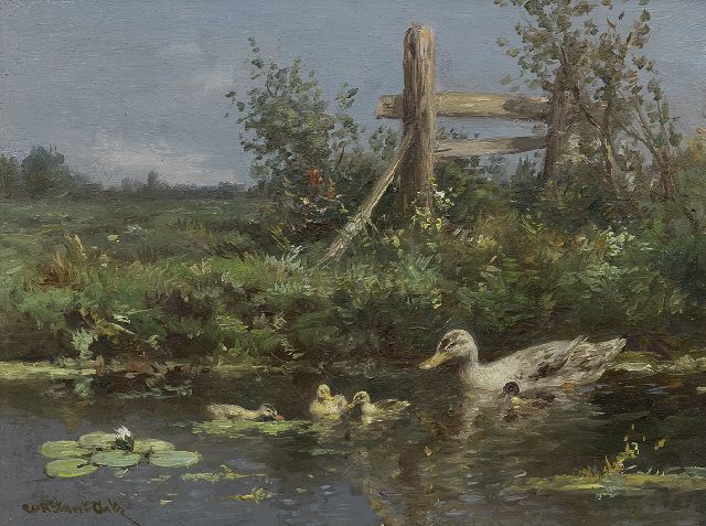 Constant Artz | Entenfamilie am Ufer, Öl auf Holz, 18,1 x 24,2 cm, Unterzeichnet u.L.
