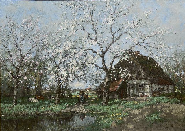 Arnold Marc Gorter | Apfelblütein der Nähe eines Bauernhofs und eines Baches, Öl auf Leinwand, 100,9 x 135,4 cm, Unterzeichnet u.r. und datiert 1915