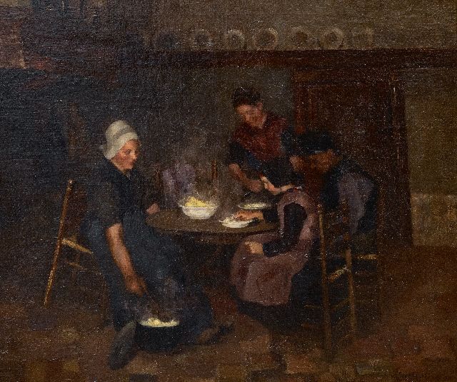 Eduard Frankfort | Essenszeit, Öl auf Leinwand, 49,2 x 59,1 cm, Unterzeichnet u.r.