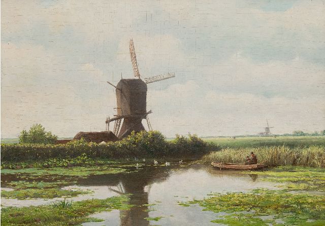 Paul Joseph Constantin Gabriel | Windmühle in einer Polderlandschaft, Öl auf Tafel, 41,6 x 57,1 cm, Unterzeichnet u.l. und ca. 1866