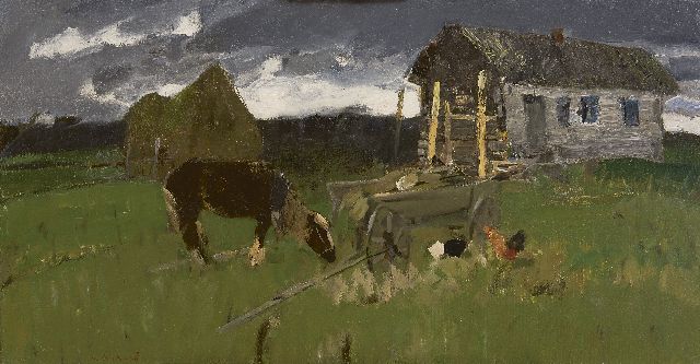 Varichev I.M.  | Am Rande des Dorfes, Öl auf Leinwand 59,7 x 115,3 cm, Unterzeichnet l.u., verso und auf dem Keilrahmen