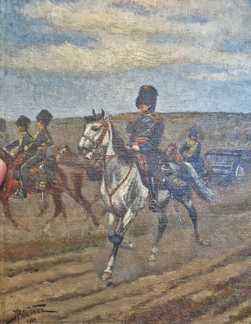 Justus Pieter de Veer | Kavalleristen, Öl auf Leinwand  auf Holzfaser, 30,0 x 25,0 cm, Unterzeichnet u.r. und datiert 1920