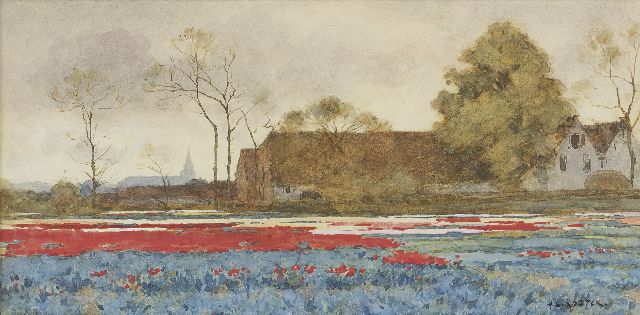 Anton Koster | Blumenzwiebelfelder, Aquarell auf Papier, 22,2 x 44,5 cm, Unterzeichnet r.u.